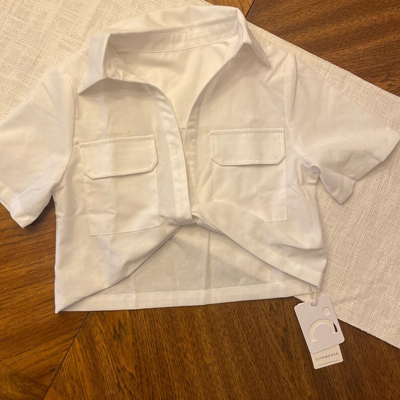 NWT COMMENSE WHITE COTTON/LINEN
TWIST CROP TOP M - Picture 2 of 3